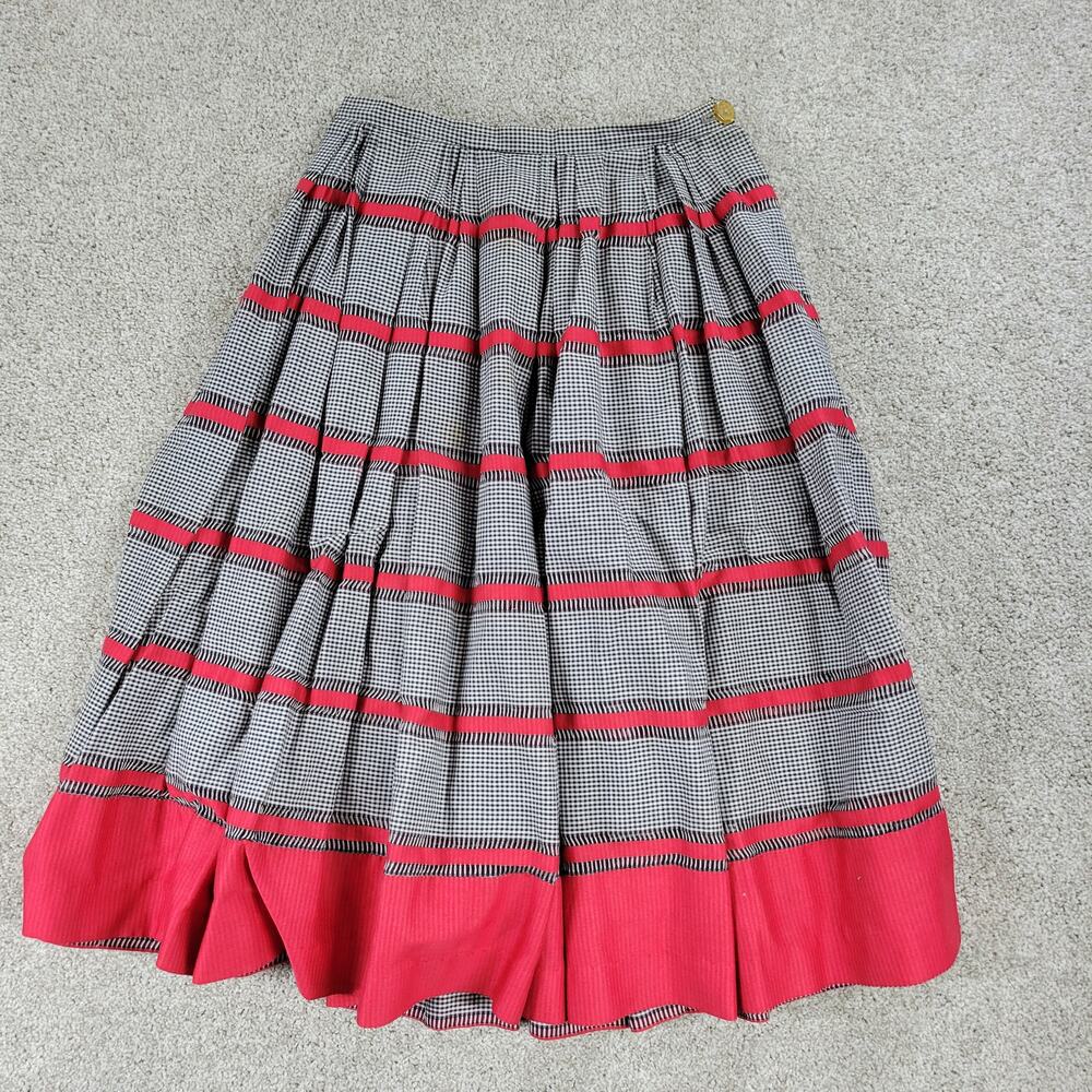 Vintage Womens‎ Woven Gingham Skirt 2XS Black Red Check Thread Detail Handmade